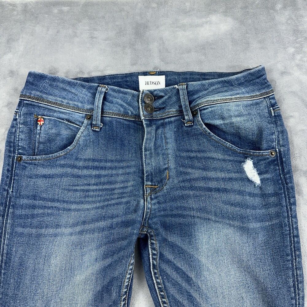 Hudson Cat Mid Rise Skinny Jeans Womens Size 27 Blue Step Hem Back Flap Pockets - Picture 3 of 14
